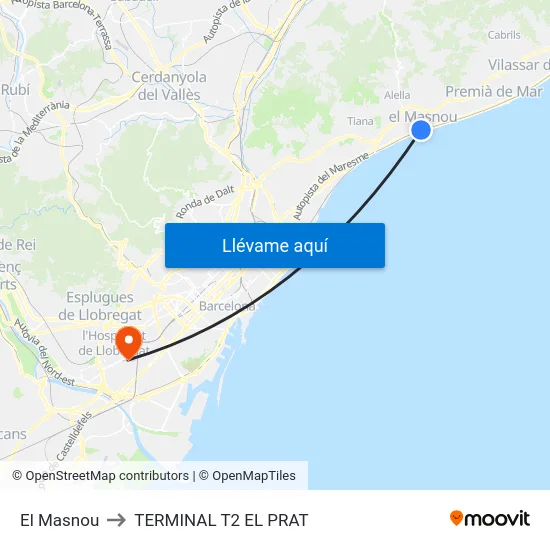El Masnou to TERMINAL T2 EL PRAT map