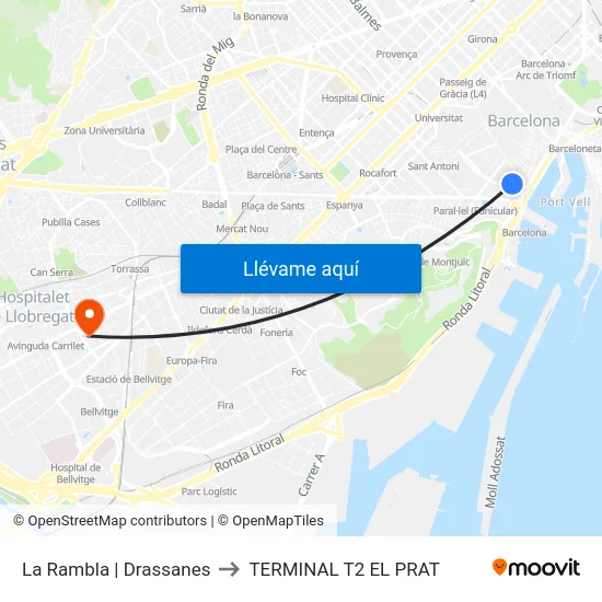 La Rambla | Drassanes to TERMINAL T2 EL PRAT map