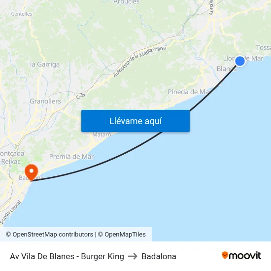Av Vila De Blanes - Burger King to Badalona map