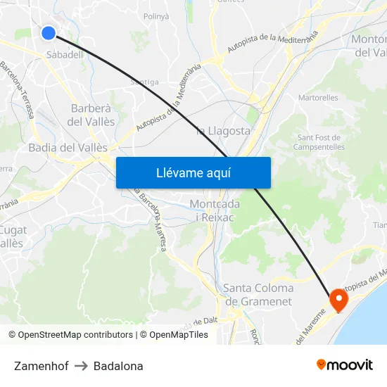 Zamenhof to Badalona map