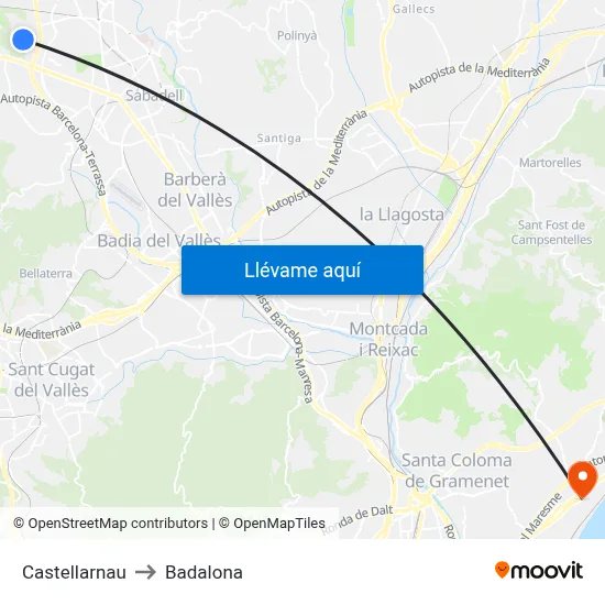 Castellarnau to Badalona map