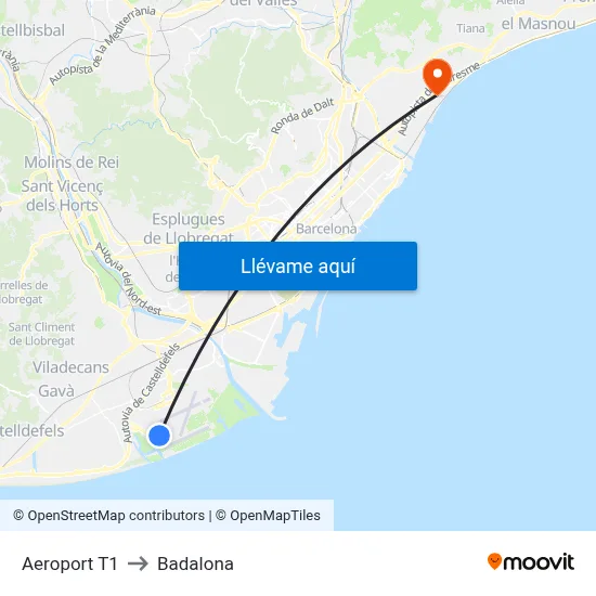 Aeroport T1 to Badalona map