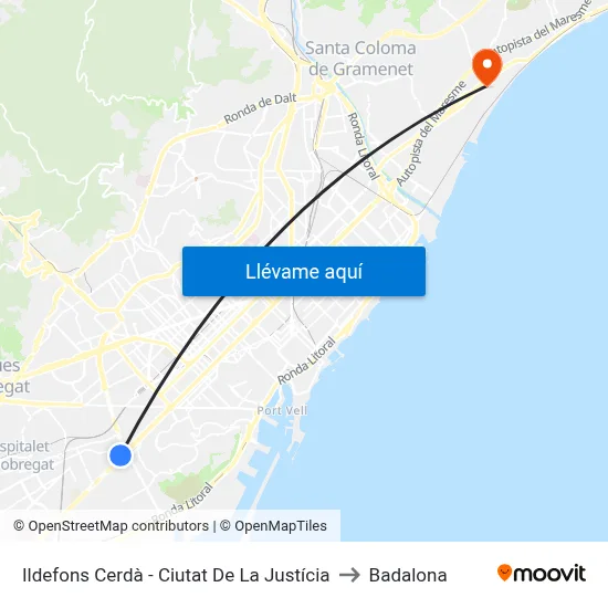 Ildefons Cerdà - Ciutat De La Justícia to Badalona map