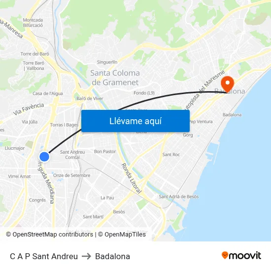 C A P Sant Andreu to Badalona map
