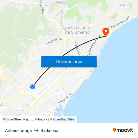 Aribau-Laforja to Badalona map
