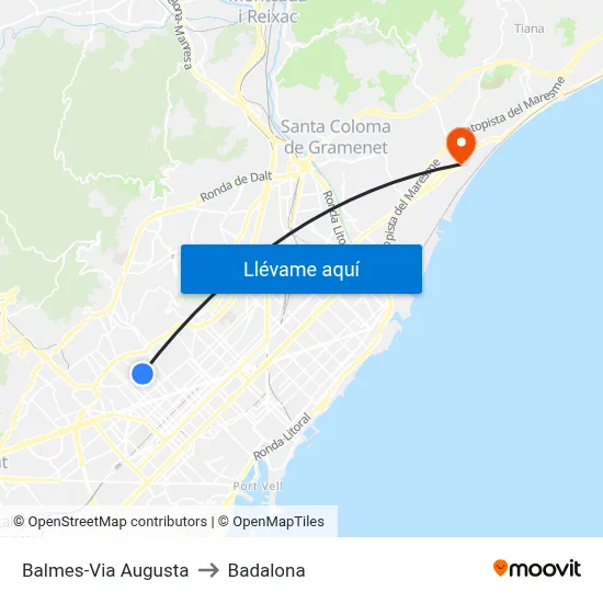 Balmes-Via Augusta to Badalona map