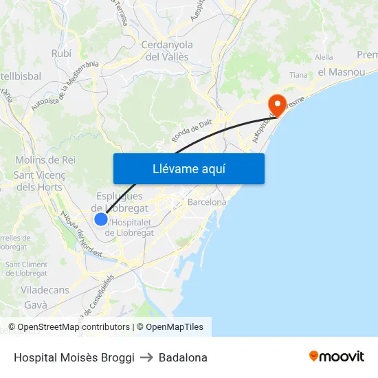 Hospital Moisès Broggi to Badalona map