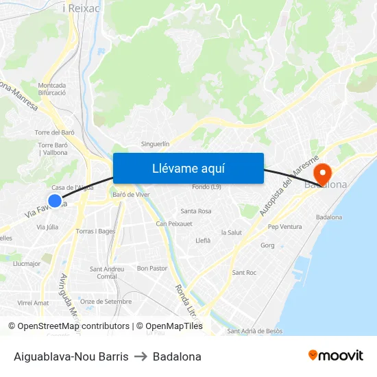 Aiguablava-Nou Barris to Badalona map