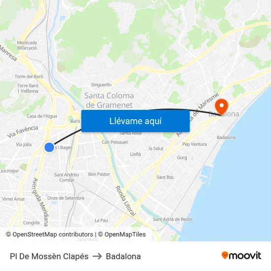 Pl De Mossèn Clapés to Badalona map