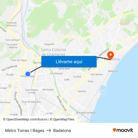 Metro Torras I Bages to Badalona map
