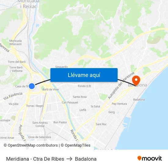 Meridiana - Ctra De Ribes to Badalona map
