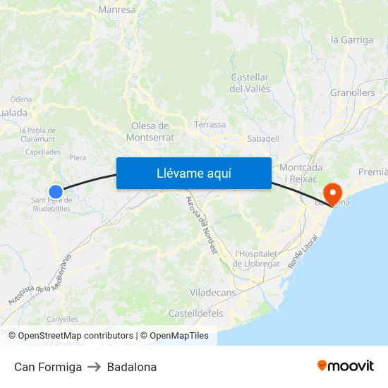 Can Formiga to Badalona map