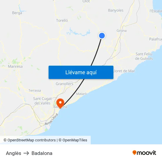 Anglès to Badalona map