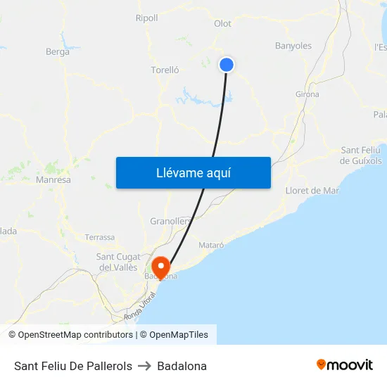Sant Feliu De Pallerols to Badalona map