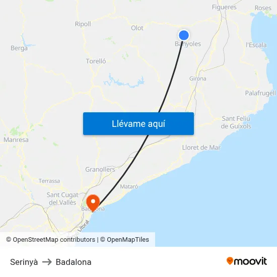Serinyà to Badalona map