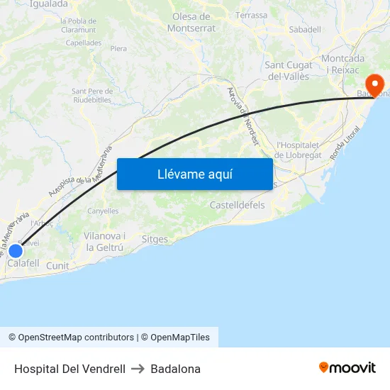 Hospital Del Vendrell to Badalona map