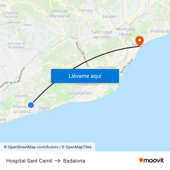 Hospital Sant Camil to Badalona map