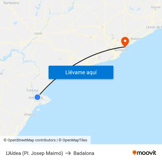 L'Aldea (Pl. Josep Maimó) to Badalona map