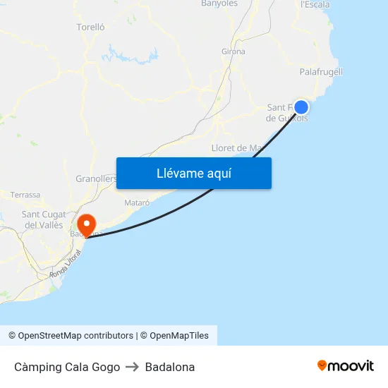 Càmping Cala Gogo to Badalona map