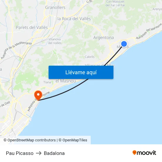 Pau Picasso to Badalona map