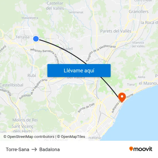 Torre-Sana to Badalona map