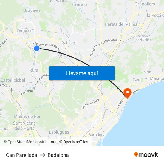 Can Parellada to Badalona map