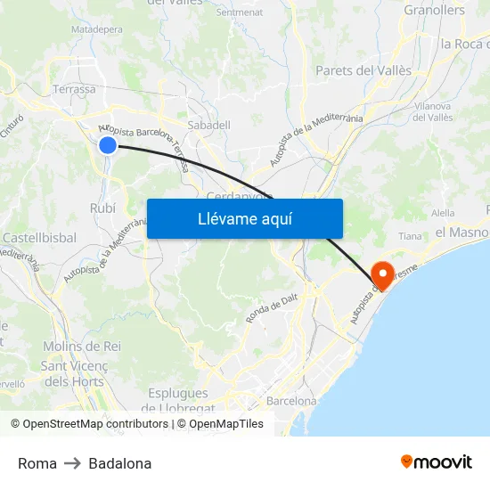 Roma to Badalona map