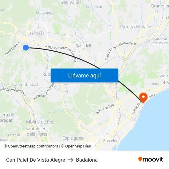 Can Palet De Vista Alegre to Badalona map
