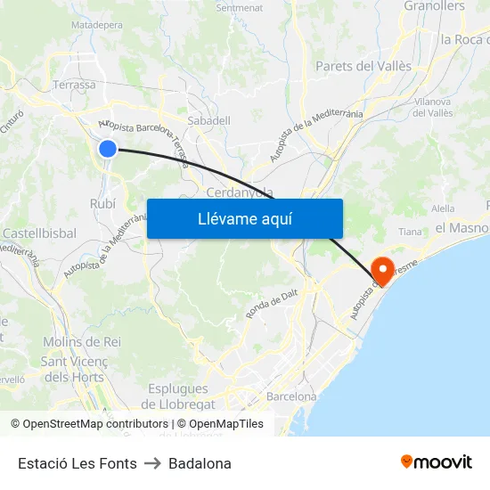 Estació Les Fonts to Badalona map