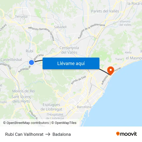 Rubí Can Vallhonrat to Badalona map