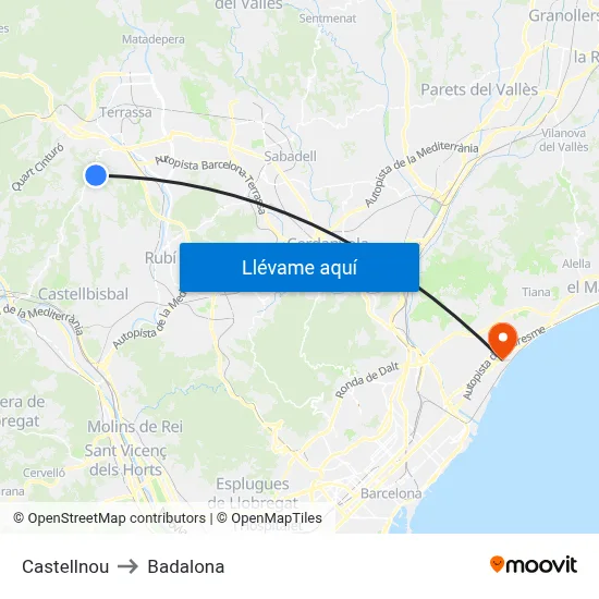 Castellnou to Badalona map