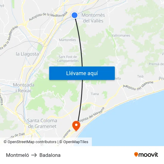 Montmeló to Badalona map