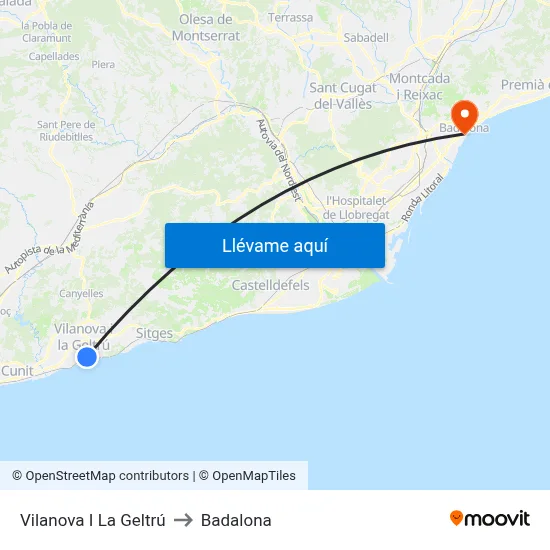 Vilanova I La Geltrú to Badalona map