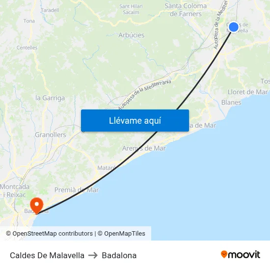 Caldes De Malavella to Badalona map