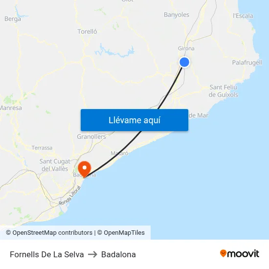 Fornells De La Selva to Badalona map