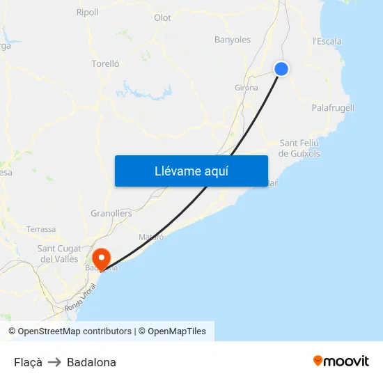 Flaçà to Badalona map
