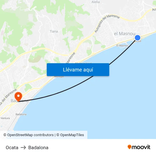 Ocata to Badalona map