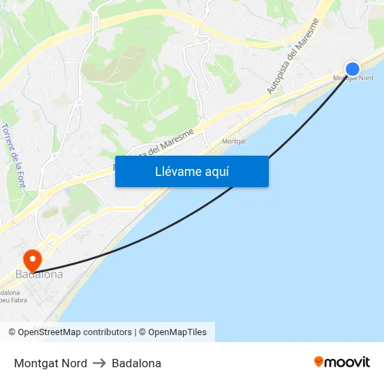 Montgat Nord to Badalona map