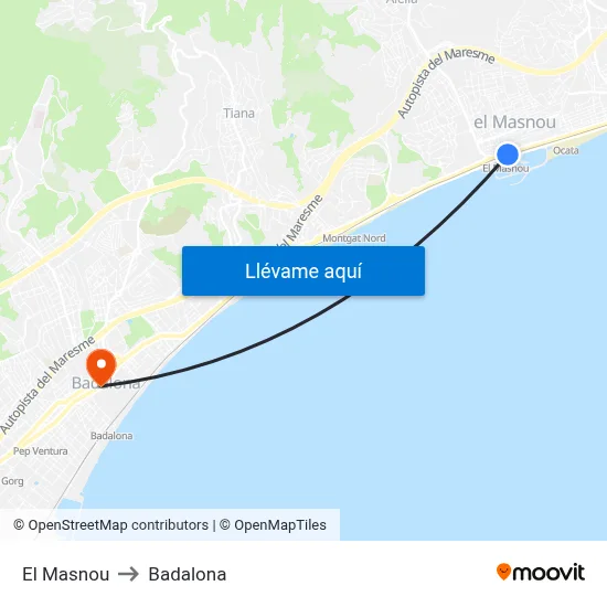 El Masnou to Badalona map