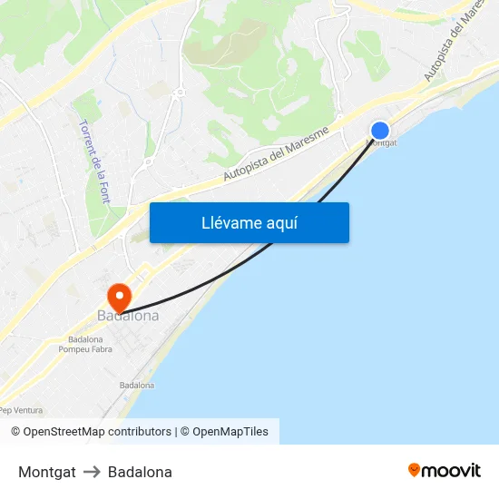 Montgat to Badalona map