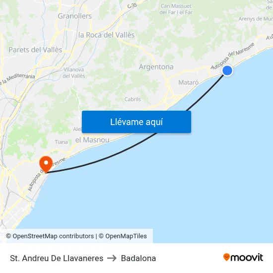 St. Andreu De Llavaneres to Badalona map