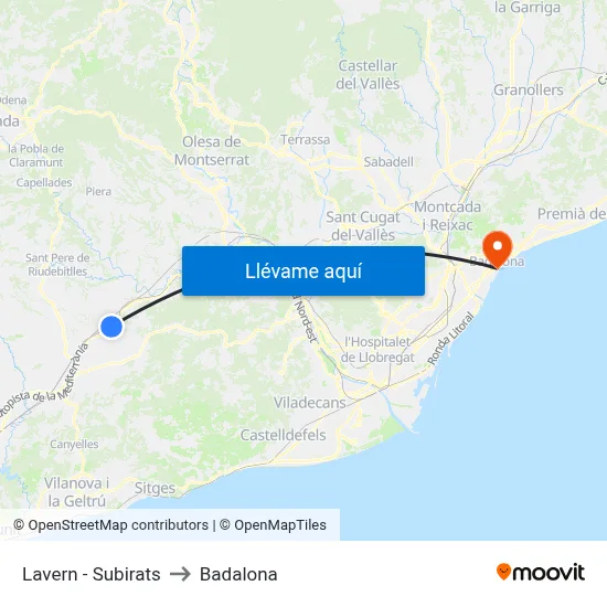 Lavern - Subirats to Badalona map