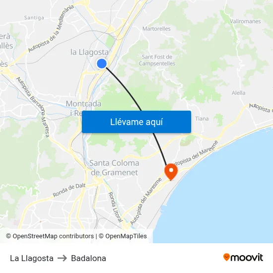 La Llagosta to Badalona map