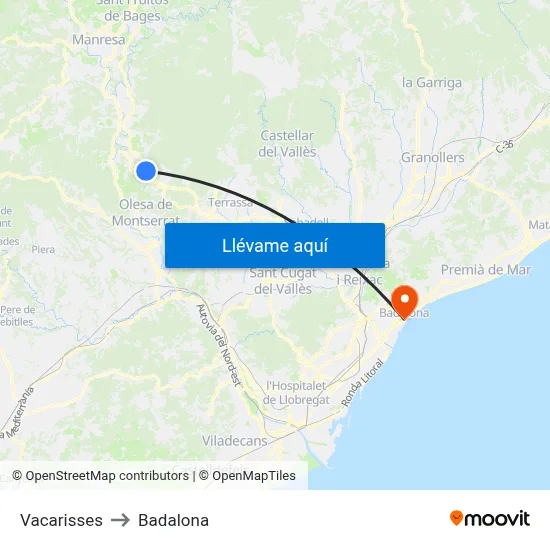 Vacarisses to Badalona map