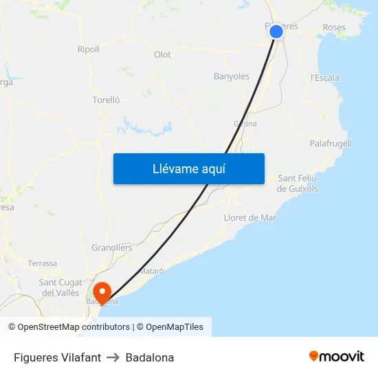 Figueres Vilafant to Badalona map