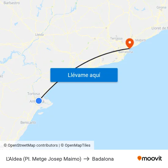 L'Aldea (Pl. Metge Josep Maimo) to Badalona map