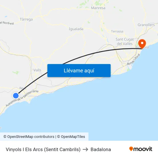Vinyols I Els Arcs (Sentit Cambrils) to Badalona map