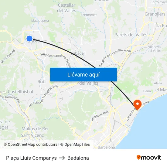 Plaça Lluís Companys to Badalona map