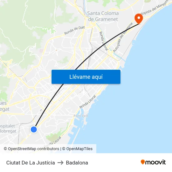 Ciutat De La Justícia to Badalona map