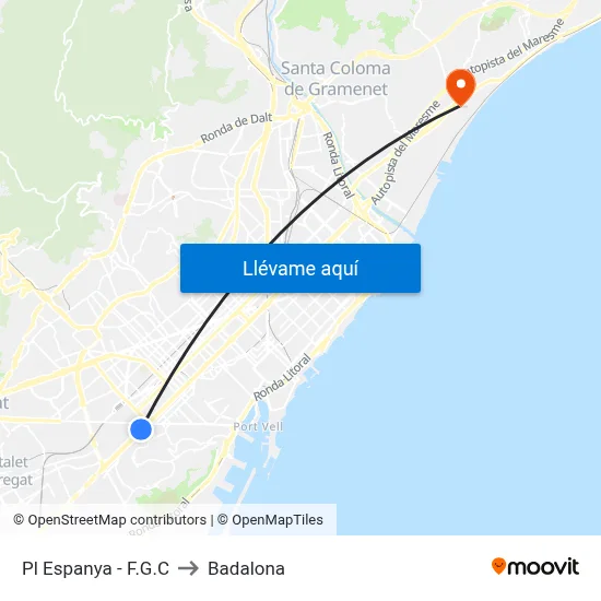 Pl Espanya - F.G.C to Badalona map